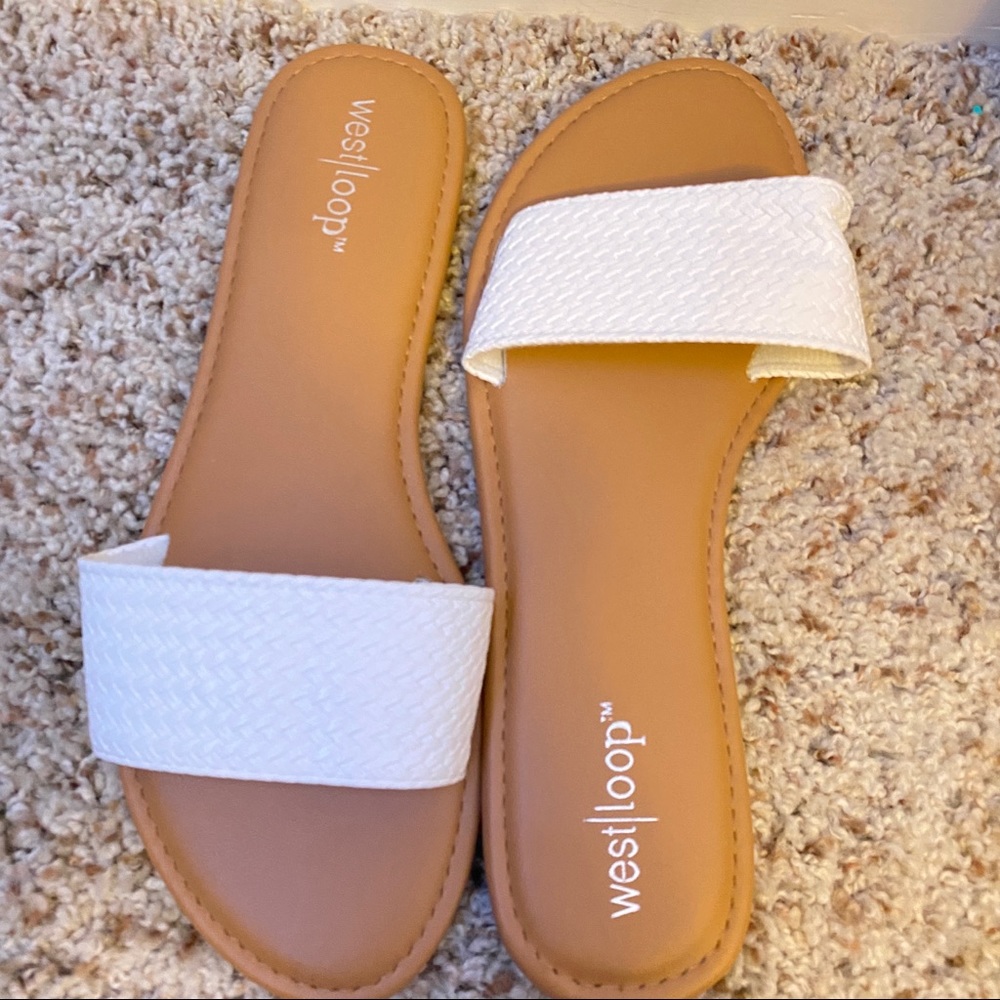 white and tan sandals